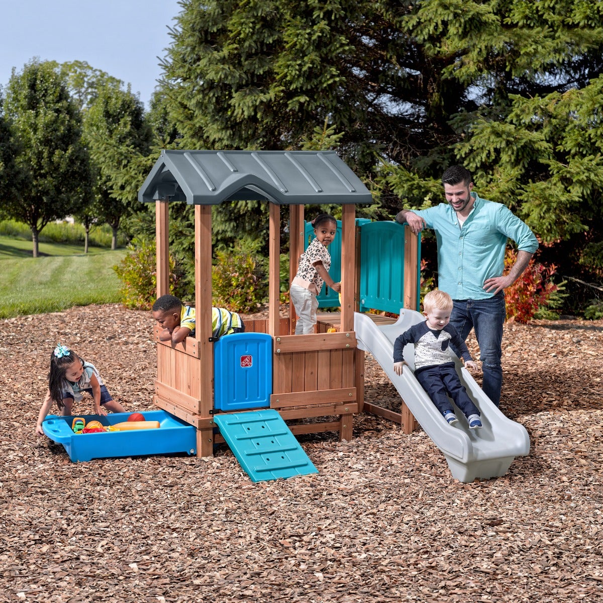 Outdoor Woodland Adventure Playhouse & Slide