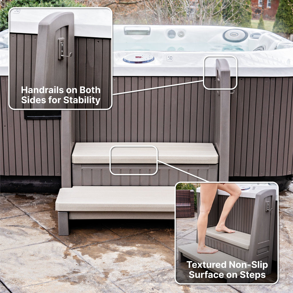 Outdoor Hot Tub Storage Steps With Handrail