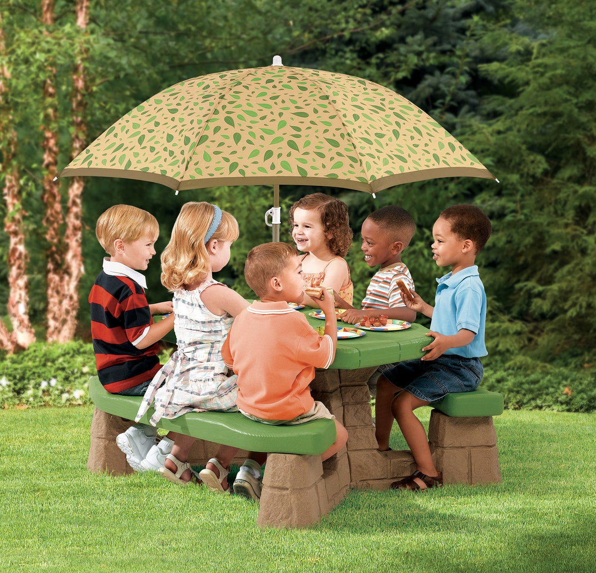 Outdoor Naturally Playful Picnic Table with Umbrella